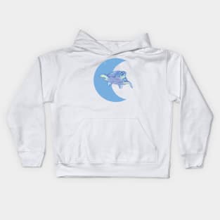 Sea Turtle Crescent Moon - Blue Kids Hoodie